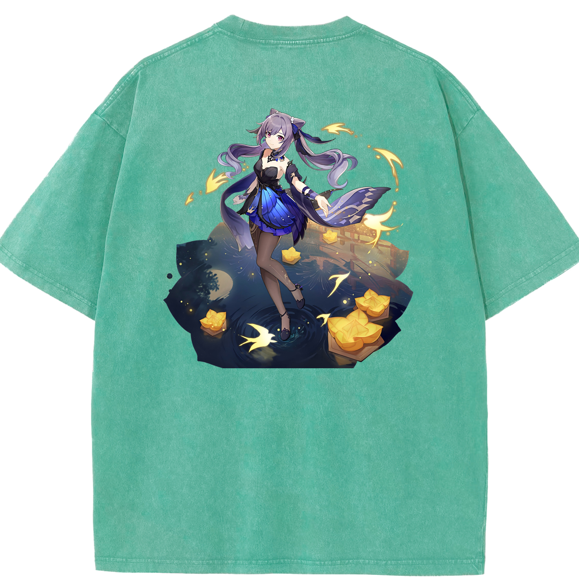 げんし神 刻晴 こくせい genshin Kokusei 綿100% ヴィンテージ風 半袖Tシャツ（背面プリント）